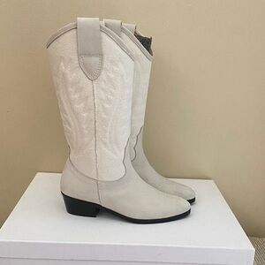 Toral Revolve gray/blue suede and cream fabric embossed upper sz36 cowboy boots